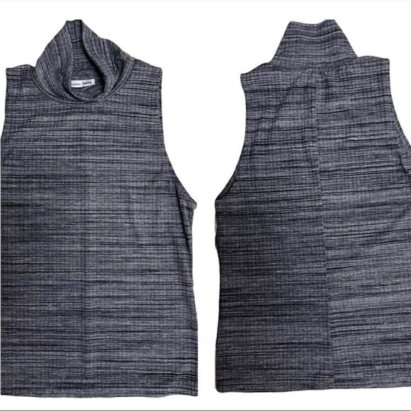 REFORMATION Turtle Neck Sleeveless Top Small Heather Gray with Black Ribbed NWT - Picture 1 of 8